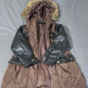 Steve Madden Brown Girls Winter Jacket With Fur Lined Hood